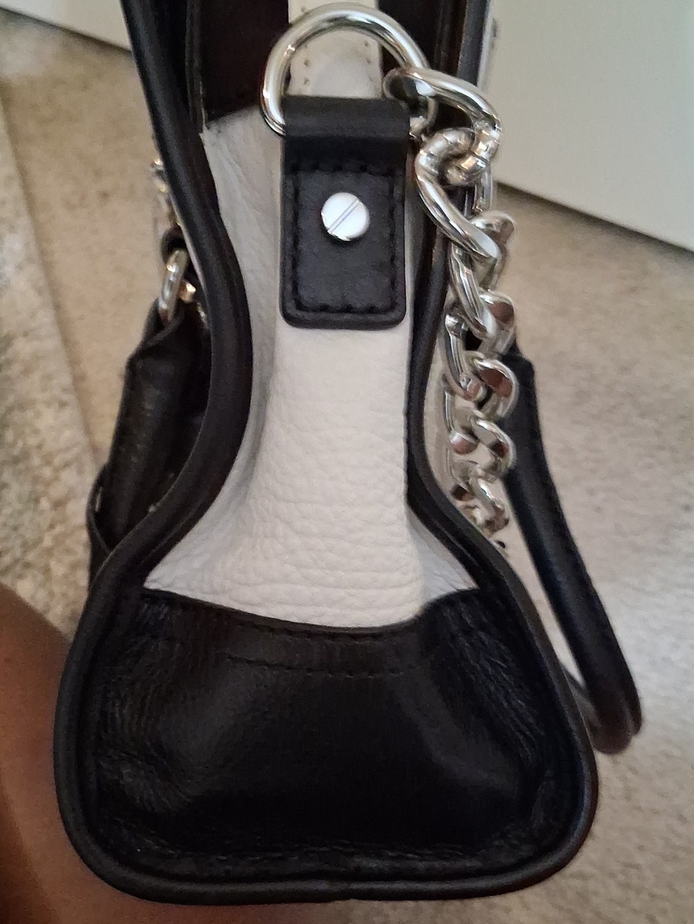 Black & White Structured Satchel Handbag with Chain Strap..Original Bag Cover.. - Picture 6 of 7